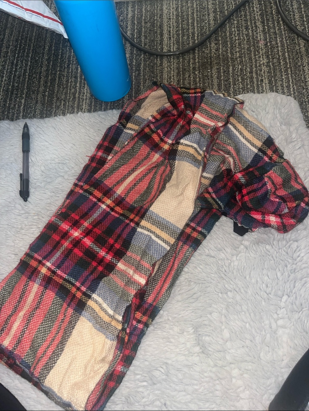 Red Green and Cream plaid tartan plaid infinity scarf with mask attached. S212